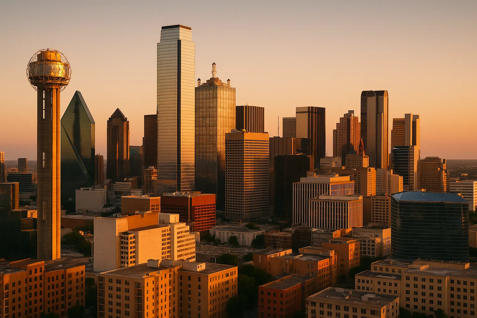 Dallas skyline at sunset