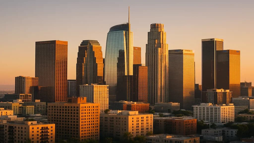 Los Angeles skyline at sunset